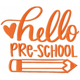 Hello pre-school heart pencil embroidery design - Embroidery Design