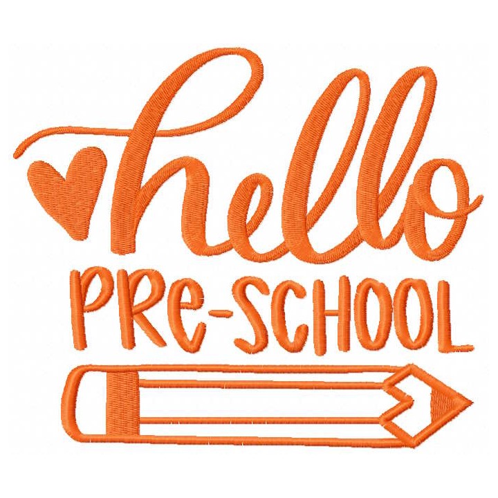 Hello pre-school heart pencil embroidery design - Embroidery Design
