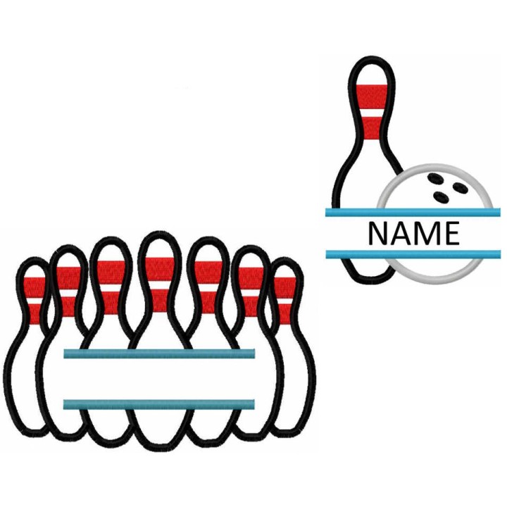 Outline Split Bowling set embroidery design - Embroidery Design