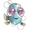 Dory sketch embroidery design featuring a detailed outline of the beloved character from Finding Nemo.