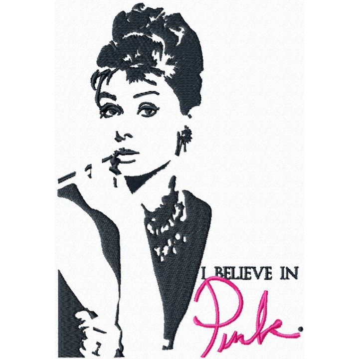 Audrey Hepburn I believe in Pink embroidery design - Embroidery Design