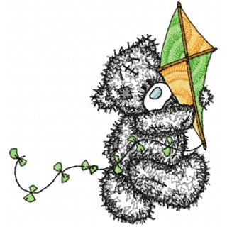 Teddy Bear with kite applique embroidery design - Embroidery Design