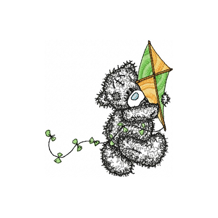 Teddy Bear with kite applique embroidery design - Embroidery Design