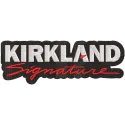 Kirkland Signature logo embroidery design featuring bold lettering on a textured fabric background.