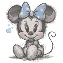 Minnie Mouse sitting sketch embroidery design, featuring a playful illustration of Minnie in a classic pose.