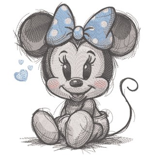 Minnie Mouse sitting sketch embroidery design - Embroidery Design