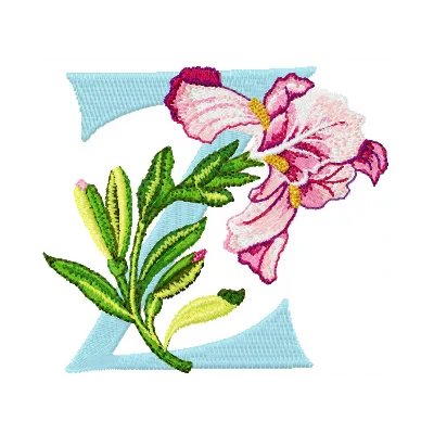 Iris Letter Z Embroidery Design - Floral Alphabet Pattern