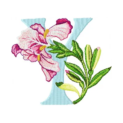 Iris Letter Y Design - Floral Alphabet Embroidery Pattern