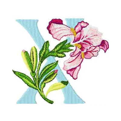 Iris Letter X Design - Floral Alphabet Embroidery