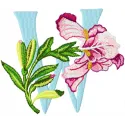 Iris Letter W Design | Floral Alphabet Embroidery