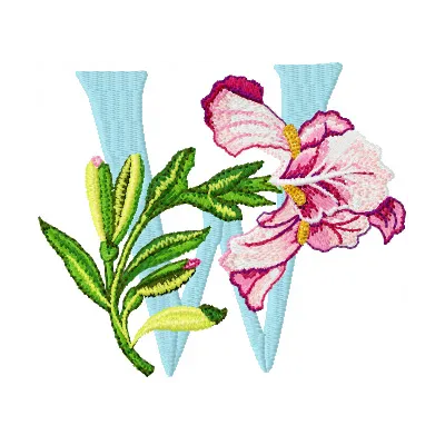 Iris Letter W Design | Floral Alphabet Embroidery