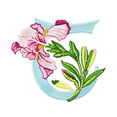 Iris Letter T Design - Floral Alphabet Embroidery Pattern