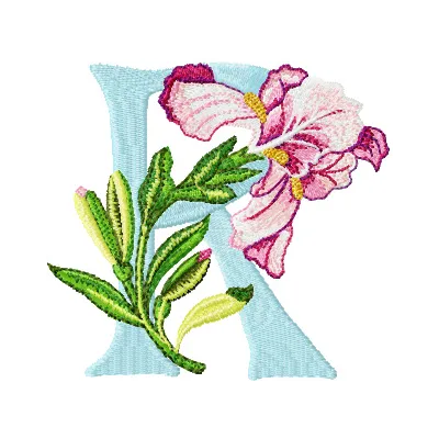 Iris Letter R Design - Floral Alphabet Embroidery