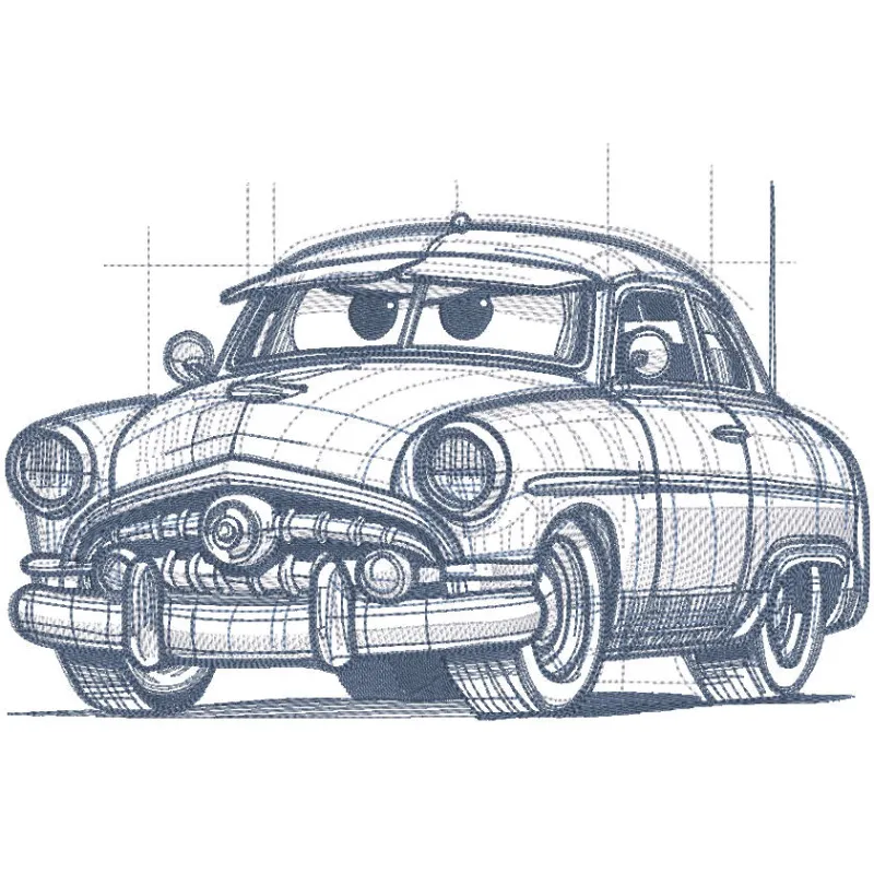 Hudson Hornet embroidery design featuring detailed artwork of the classic car model in vibrant colors.