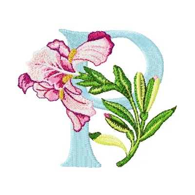 Iris Letter P Design | Floral Alphabet Embroidery