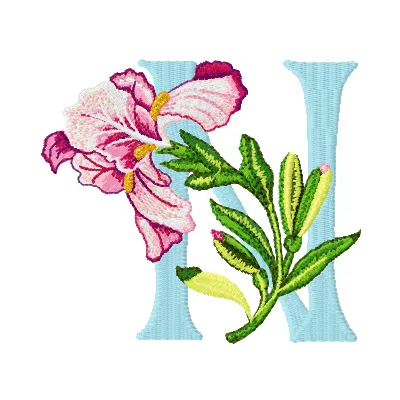 Iris Letter N Design | Floral Alphabet Embroidery