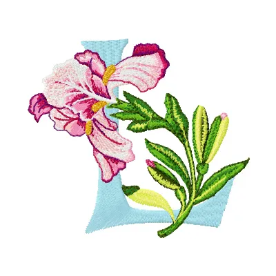 Iris Letter L Design - Floral Alphabet Embroidery