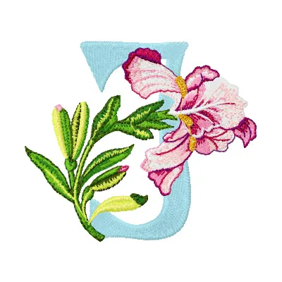 Iris Letter J Design - Floral Alphabet Embroidery Pattern