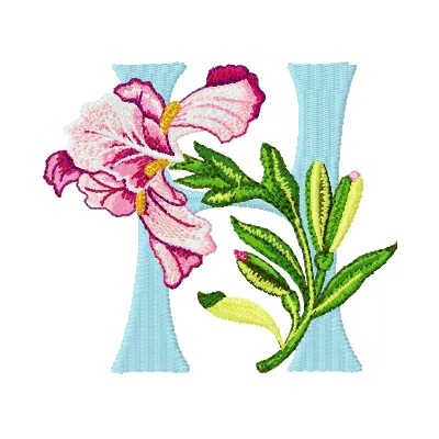Iris Letter H Embroidery Design - Floral Monogram Pattern