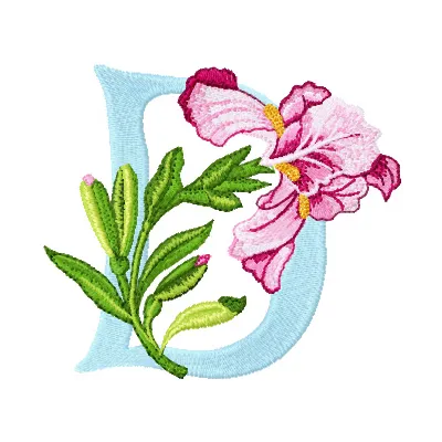 Iris Letter D Design - Floral Alphabet Embroidery File