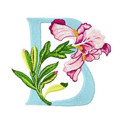Iris Letter B Design - Floral Alphabet Embroidery