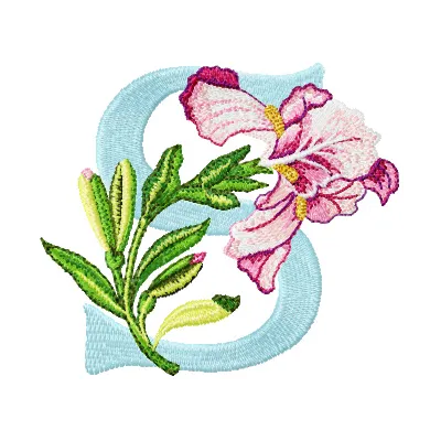Iris Letter S Embroidery - Floral Alphabet Design