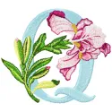 Iris Letter Q Embroidery Design - Floral Alphabet Pattern
