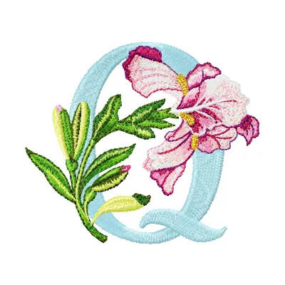 Iris Letter Q Embroidery Design - Floral Alphabet Pattern