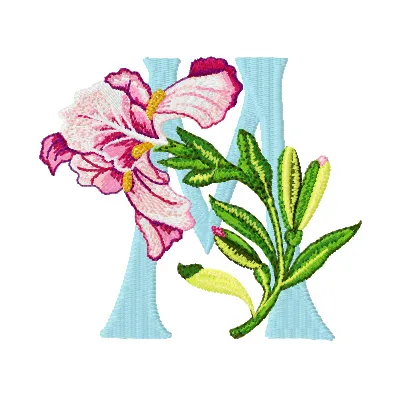 Iris Letter M Embroidery Design | Floral Monogram Pattern