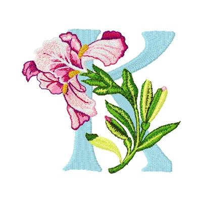 Iris Letter K Design - Floral Monogram Embroidery Pattern