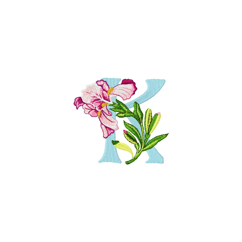 Iris Letter K Design - Floral Monogram Embroidery Pattern