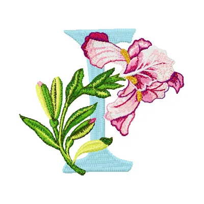 Iris Letter I Embroidery Design - Floral Initial Pattern