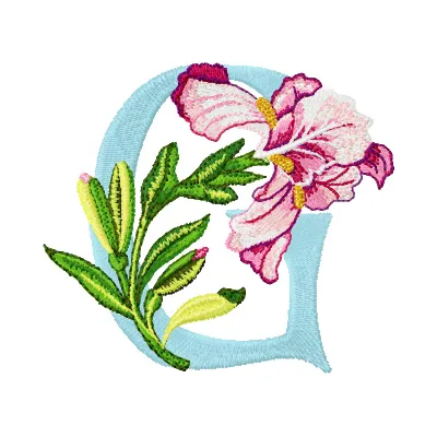 Iris Letter G Design - Floral Alphabet Embroidery