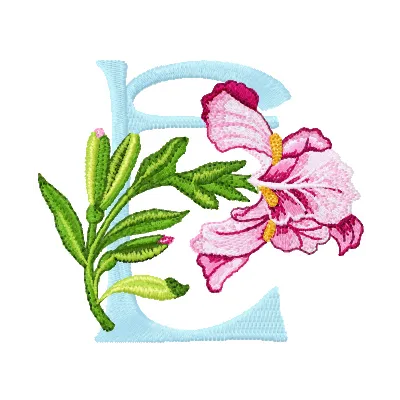 Iris Letter E Design - Floral Alphabet Embroidery