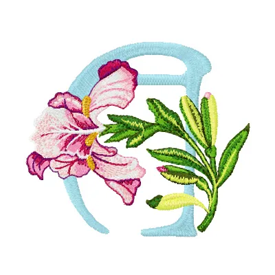 Iris Letter A Design - Floral Alphabet Embroidery Pattern