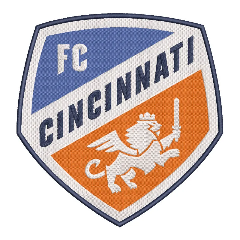 Football Club Cincinnati logo embroidery design featuring bold colors and intricate stitching details.