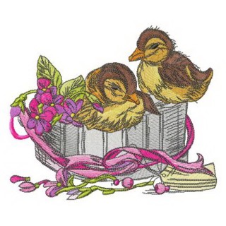 Ducklings in gift box embroidery design - Embroidery Design