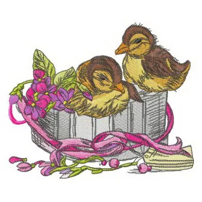 Charming Ducklings in Gift Box Embroidery Design