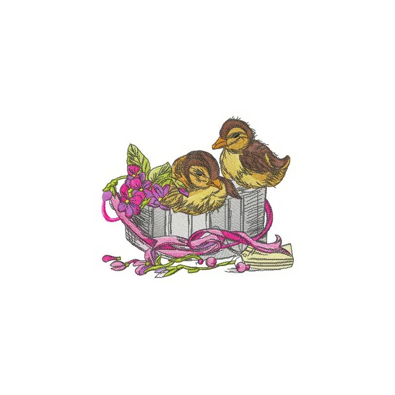 Charming Ducklings in Gift Box Embroidery Design