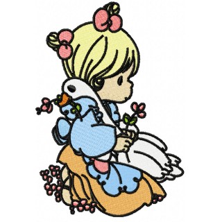 Girl with duck embroidery design - Embroidery Design