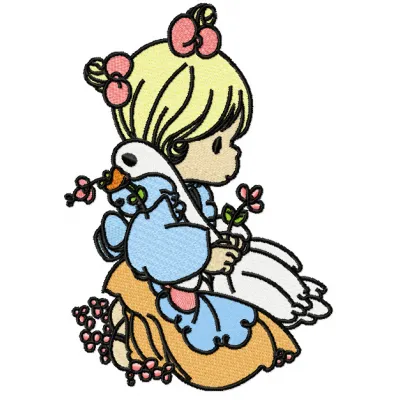 Sweet Girl & Duck Embroidery Pattern - Baby Design