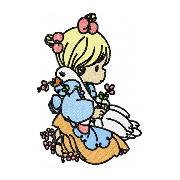 Girl with duck embroidery design - Embroidery Design