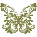 Vintage green butterfly embroidery design featuring intricate stitching and vibrant green hues on a soft fabric background.