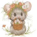 Easter mouse with a basket of eggs embroidery design featuring a cute mouse and colorful eggs.