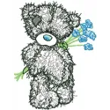Teddy Bear Blue Flowers Applique Design - Download Now