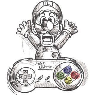 Luigi nintendo joystick sketch embroidery design - Embroidery Design