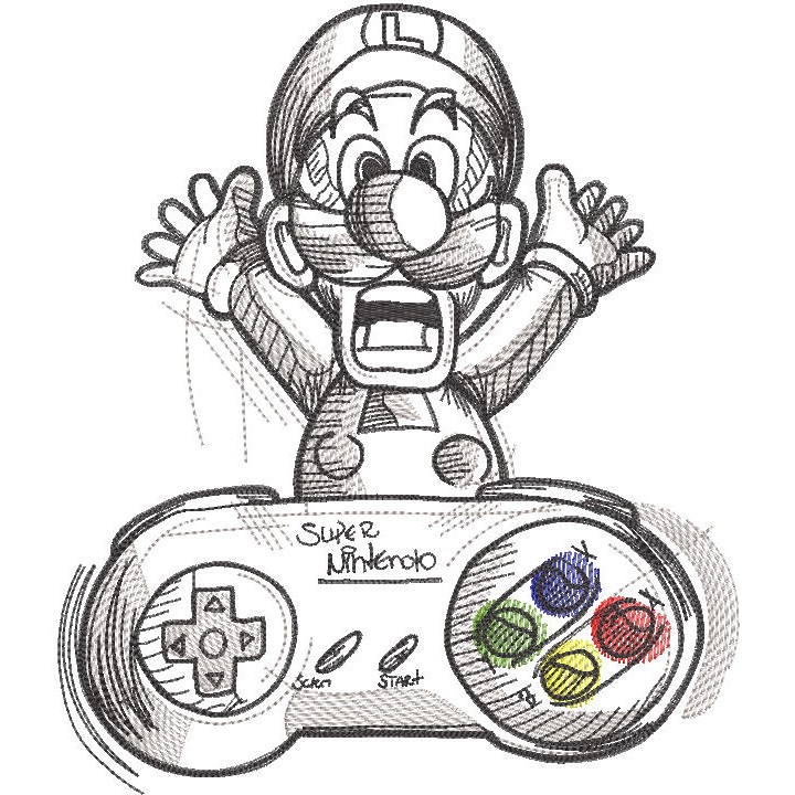 Luigi nintendo joystick sketch embroidery design - Embroidery Design
