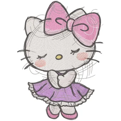 Hello Kitty waiting for the dance embroidery design featuring a cute, playful illustration of Hello Kitty in a dance pose.