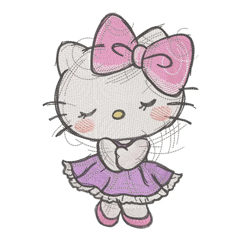 Hello Kitty waiting for the dance embroidery design featuring a cute, playful illustration of Hello Kitty in a dance pose.