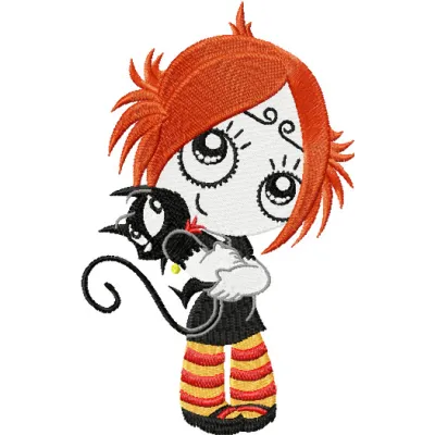 Ruby Gloom Loves Kitty  embroidery design - Embroidery Design